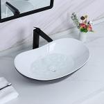 Davivy 24.5'' X 13.8'' Large Matte Black Oval Vessel Sink with Pop Up Drain,Boat Shape Ceramic Bathroom Vessel Sink,Bathroom Sinks Above Counter,Matte Black and White Vessel Sink for Bathroom (Large)