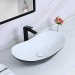 Davivy 24.5'' X 13.8'' Large Matte Black Oval Vessel Sink with Pop Up Drain,Boat Shape Ceramic Bathroom Vessel Sink,Bathroom Sinks Above Counter,Matte Black and White Vessel Sink for Bathroom (Large)