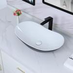 Davivy 24.5'' X 13.8'' Large Matte Black Oval Vessel Sink with Pop Up Drain,Boat Shape Ceramic Bathroom Vessel Sink,Bathroom Sinks Above Counter,Matte Black and White Vessel Sink for Bathroom (Large)