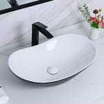 Davivy 24.5'' X 13.8'' Large Matte Black Oval Vessel Sink with Pop Up Drain,Boat Shape Ceramic Bathroom Vessel Sink,Bathroom Sinks Above Counter,Matte Black and White Vessel Sink for Bathroom (Large)