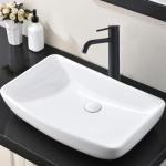 Hotis 23" x 15" Large Vessel Sink, Above Counter White Bathroom Sink, Modern Porcelain Ceramic Vessel Sinks for Bathrooms, Countertop Art Basin Sinks for Vanity Lavatory Bath
