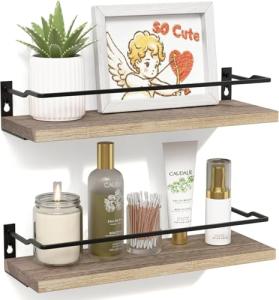 RICHER HOUSE Bathroom Shelves, Guard-Rail Floating Shelves for Wall, Wall Mounted Shelves Set of 2, Cute Bathroom Wall Organizer Decor, Over Toilet Storage Small Shelf for Kitchen - Carbonized Black