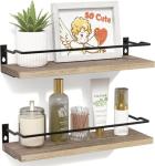 RICHER HOUSE Bathroom Shelves, Guard-Rail Floating Shelves for Wall, Wall Mounted Shelves Set of 2, Cute Bathroom Wall Organizer Decor, Over Toilet Storage Small Shelf for Kitchen - Carbonized Black