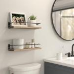 RICHER HOUSE Bathroom Shelves, Guard-Rail Floating Shelves for Wall, Wall Mounted Shelves Set of 2, Cute Bathroom Wall Organizer Decor, Over Toilet Storage Small Shelf for Kitchen - Carbonized Black