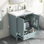 LUMISOL 30" Bathroom Vanity with Sink Set, Modern Single Bathroom Cabinet with Storage Doors and Drawer, Solid Wood Bathroom Vanity with Ceramic Sink, Green
