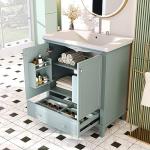 LUMISOL 30" Bathroom Vanity with Sink Set, Modern Single Bathroom Cabinet with Storage Doors and Drawer, Solid Wood Bathroom Vanity with Ceramic Sink, Green