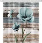 Cnayuep Shower Curtain, Farmhouse Shower Curtains for Bathroom, Rustic Shower Curtain Set Shower Curtains, Teal Floral Bathroom Shower Curtain Sets, Waterproof Bathroom Curtain Bathroom Decor 72"X72"