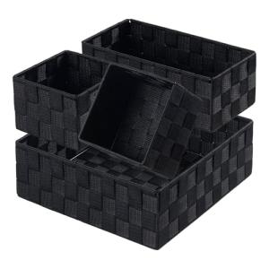 Posprica Woven Storage Baskets for Organizing, Small Black Baskets Cube Bin Container Tote Organizer Divider for Drawer, Closet, Shelf, Dresser, Set of 4
