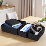 Posprica Woven Storage Baskets for Organizing, Small Black Baskets Cube Bin Container Tote Organizer Divider for Drawer, Closet, Shelf, Dresser, Set of 4