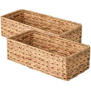 StorageWorks Wicker Tank Topper Basket, Water Hyacinth Storage for Bathroom, 2 Pack