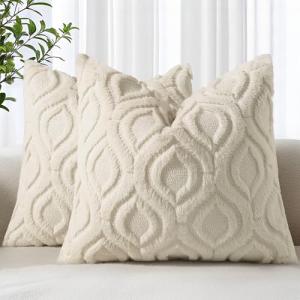 Plush 18x18 Beige Throw Pillow Covers (Set of 2)
