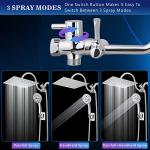 Voolan High Pressure Rain Shower Head with Handheld Combo, 10'' Square Shower Head with 13'' Adjustable Curved Shower Extension Arm, 9 Settings Handheld Filtered Shower with Holder and Hose (Modern)
