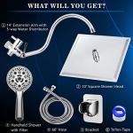 Voolan High Pressure Rain Shower Head with Handheld Combo, 10'' Square Shower Head with 13'' Adjustable Curved Shower Extension Arm, 9 Settings Handheld Filtered Shower with Holder and Hose (Modern)