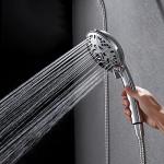 Voolan High Pressure Rain Shower Head with Handheld Combo, 10'' Square Shower Head with 13'' Adjustable Curved Shower Extension Arm, 9 Settings Handheld Filtered Shower with Holder and Hose (Modern)