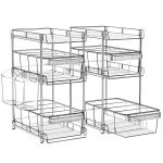 WAKISA Clear Bathroom Organizers 2 Sets 3 Tier, Stackable Under Kitchen Sink Organizers and Storage with 12 Dividers, acrylic pantry organizers shelf, Multi Purpose Pull Out Home Organizer with 2 Cups