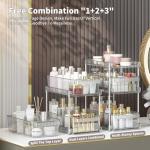 WAKISA Clear Bathroom Organizers 2 Sets 3 Tier, Stackable Under Kitchen Sink Organizers and Storage with 12 Dividers, acrylic pantry organizers shelf, Multi Purpose Pull Out Home Organizer with 2 Cups