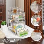 WAKISA Clear Bathroom Organizers 2 Sets 3 Tier, Stackable Under Kitchen Sink Organizers and Storage with 12 Dividers, acrylic pantry organizers shelf, Multi Purpose Pull Out Home Organizer with 2 Cups