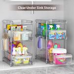 WAKISA Clear Bathroom Organizers 2 Sets 3 Tier, Stackable Under Kitchen Sink Organizers and Storage with 12 Dividers, acrylic pantry organizers shelf, Multi Purpose Pull Out Home Organizer with 2 Cups