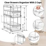 WAKISA Clear Bathroom Organizers 2 Sets 3 Tier, Stackable Under Kitchen Sink Organizers and Storage with 12 Dividers, acrylic pantry organizers shelf, Multi Purpose Pull Out Home Organizer with 2 Cups