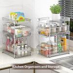 WAKISA Clear Bathroom Organizers 2 Sets 3 Tier, Stackable Under Kitchen Sink Organizers and Storage with 12 Dividers, acrylic pantry organizers shelf, Multi Purpose Pull Out Home Organizer with 2 Cups