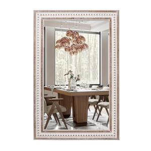 36x24'' Boho Rectangle Mirror Wooden Bathroom Mirrors for Over Sink, Rustic Wall Mirror with Beaded Farmhouse Decorative Mirrors for Bedroom, Living Room, Entryway - Vertical or Horizontal Hanging