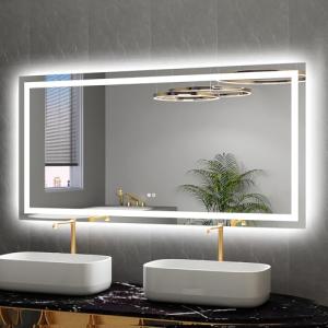Twalsu 60x30 LED Mirror for Bathroom with Double LED Strips, Front and Backlit Lighted Mirrors for Bathroom Wall, 3 Colors and Stepless Dimmable LED Vanity Mirror with Lights, Anti-Fog, Memory