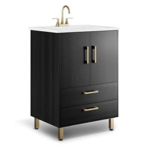 phiestina Fully Pre-Assembled Black 24 inch Bathroom Vanity, 2 Soft Close Doors and 2 Drawers Bathroom Storage Cabinet Set, with 3 Holes Single Ceramic Sink Combo, Faucet Not Included,BV02-BLACK-JH