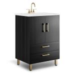 phiestina Fully Pre-Assembled Black 24 inch Bathroom Vanity, 2 Soft Close Doors and 2 Drawers Bathroom Storage Cabinet Set, with 3 Holes Single Ceramic Sink Combo, Faucet Not Included,BV02-BLACK-JH