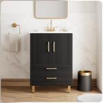 phiestina Fully Pre-Assembled Black 24 inch Bathroom Vanity, 2 Soft Close Doors and 2 Drawers Bathroom Storage Cabinet Set, with 3 Holes Single Ceramic Sink Combo, Faucet Not Included,BV02-BLACK-JH