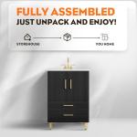 phiestina Fully Pre-Assembled Black 24 inch Bathroom Vanity, 2 Soft Close Doors and 2 Drawers Bathroom Storage Cabinet Set, with 3 Holes Single Ceramic Sink Combo, Faucet Not Included,BV02-BLACK-JH