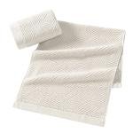 sense gnosis Super Soft White Hand Towels Terry Striped Weave Pattern Ultra Absorbent 100% Cotton Towel for Bathroom(13 X 29 Inch), 2 Pieces, Beige