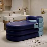 Foldable Portable Soaking Inflatable Bathtub with Electric Air Pump,Eco-Friendly Bathing Tub for Shower Stall,One-piece Bath Cover Design with Zipper, Keep Temperature Long Time (Knight Blue)