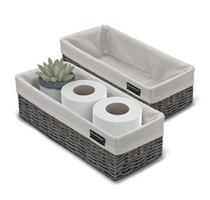 BROOKSTONE [2 PACK SET] Wicker Storage Basket, Boho Organization and Storage Container, Decorative Shelf Bin, Over the Toilet Paper Reserve, Suitable for Any Home Décor Style