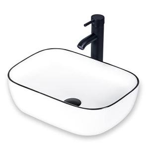 KGAR Bathroom Vessel Sink 18x12.6 Ceramic Porcelain Bathroom Sink Above Counter Basin Washing Bowl with Faucet Pop up Drain Combo,Rectangle White