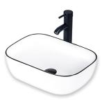 KGAR Bathroom Vessel Sink 18x12.6 Ceramic Porcelain Bathroom Sink Above Counter Basin Washing Bowl with Faucet Pop up Drain Combo,Rectangle White