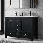 eclife 48" Bathroom Vanities Cabinet with Sink Combo Set, Undermount Double Resin Sink w/Thickened Wood, Matte Black Faucet, Painted Surface, Black