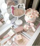 Impressions Vanity Hello Kitty Tabletop Mount LED Rechargeable Makeup Mirror with 360 Degree Rotation, Touch Sensor Desk Mirror with Light Strip and Adjustable Brightness