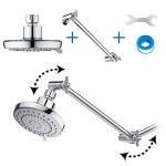 High Pressure Shower Head with 11 IN Adjustable Arm, HarJue Rainfall Showerhead with Shower Arm-Make Water Flow Down Vertically for Better Bathing Experience(5 In, Chrome)