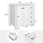 Puluomis 32 Inches Traditional Bathroom Vanity Set in White Finish, Single Bathroom Vanity with Marble Texture Top and 4 Drawers, Boat Blue Glass Sink Top with Single Faucet Hole