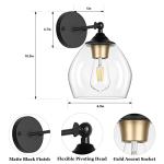 Farmhouse Wall Sconces Set of 2, Vintage Bathroom Vanity Light Fixtures with Glass Shades, Modern Bedside Wall Mount Lamps, Black and Gold Indoor Lighting for Stairwell Hallway Bedroom Living Room