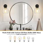 Farmhouse Wall Sconces Set of 2, Vintage Bathroom Vanity Light Fixtures with Glass Shades, Modern Bedside Wall Mount Lamps, Black and Gold Indoor Lighting for Stairwell Hallway Bedroom Living Room
