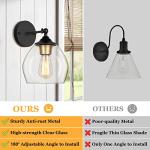 Farmhouse Wall Sconces Set of 2, Vintage Bathroom Vanity Light Fixtures with Glass Shades, Modern Bedside Wall Mount Lamps, Black and Gold Indoor Lighting for Stairwell Hallway Bedroom Living Room