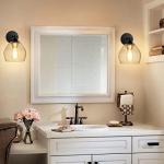 Farmhouse Wall Sconces Set of 2, Vintage Bathroom Vanity Light Fixtures with Glass Shades, Modern Bedside Wall Mount Lamps, Black and Gold Indoor Lighting for Stairwell Hallway Bedroom Living Room