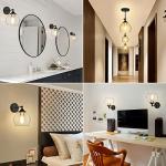 Farmhouse Wall Sconces Set of 2, Vintage Bathroom Vanity Light Fixtures with Glass Shades, Modern Bedside Wall Mount Lamps, Black and Gold Indoor Lighting for Stairwell Hallway Bedroom Living Room