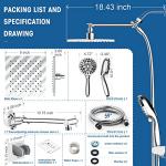 High Pressure 9'' Rainfall Shower Head With Handheld Combo, 10-Setting Handheld Shower Head Built-In Power Wash, 11'' Extension Arm Height/Angle Adjustable With Holder & 60" Hose - Polished Chrome