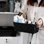 Woven Black Storage Baskets Shelf Tote Boxes Container, Durable Storage Organizer Bins with Built-in Handles for Bedroom, Office, Closet, Kids Room, Nursery, 3-Pack,11.4”x 6.5”x 4.5”