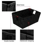 Woven Black Storage Baskets Shelf Tote Boxes Container, Durable Storage Organizer Bins with Built-in Handles for Bedroom, Office, Closet, Kids Room, Nursery, 3-Pack,11.4”x 6.5”x 4.5”