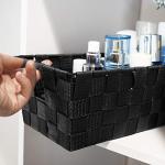 Woven Black Storage Baskets Shelf Tote Boxes Container, Durable Storage Organizer Bins with Built-in Handles for Bedroom, Office, Closet, Kids Room, Nursery, 3-Pack,11.4”x 6.5”x 4.5”
