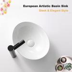 Bathivy Oval Bathroom Vessel Sink, 14.6'' x 11.6'' Modern Above Counter Vanity Bowl, Small White Porcelain Art Basin Sinks with Pop Up Drain Combo