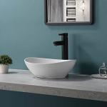 Bathivy Oval Bathroom Vessel Sink, 14.6'' x 11.6'' Modern Above Counter Vanity Bowl, Small White Porcelain Art Basin Sinks with Pop Up Drain Combo